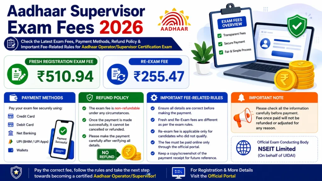 Aadhaar Supervisor Exam Fees 2026